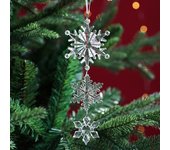 Adorno de copo de nieve de Navidad con cordón, forma creativa, colgante acrílico transparente inastillable, decoración colgante C