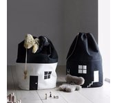 Bolsa de almacenamiento multifunción para casa pequeña, 65x40cm, bonito patrón para el hogar, decoración de juguetes para niños de algodón, habitación caliente negro