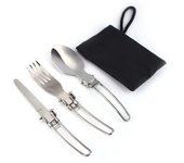 Juego de cubiertos plegables portátiles de acero inoxidable para camping, picnic, cuchillo, tenedor, cuchara y bolsa