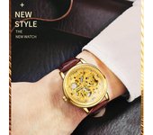 TEVISE Relojes para Hombre Reloj Esqueleto Mecánico Automático Banda de Cuero Genuino Manecillas Luminosas 3ATM blanco