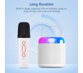 Micrófono portátil y caja de sonido, mini máquina de Karaoke, altavoz BT con 2 micrófonos para el hogar y al aire libre blanco