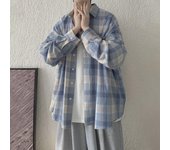 Chaqueta estilo camisa de manga larga a cuadros retro para hombre, estilo coreano para primavera/otoño L
