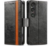 Serie 002 para Sony Xperia 1 VI Funda tipo billetera de cuero con empalme para teléfono - Negro