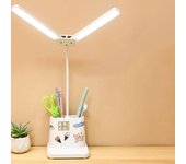 Lámpara de escritorio de doble cabezal, lámparas de escritorio que cuidan los ojos para oficina en casa, lámpara de escritorio regulable con puerto de carga USB, modo de 3 colores blanco