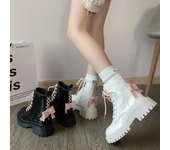Botas de moto con plataforma gruesa estilo punk para mujer, botines con cordones y lazo, de suela gruesa, estilo gótico, para otoño e invierno 36