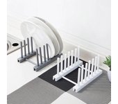 Estante de almacenamiento para platos de cocina, platos, ollas, tapas, soporte de drenaje de secado de plástico beige