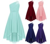 Vestido de fiesta para niñas de flores para niños, vestido de princesa con un hombro, dobladillo alto y bajo, vestido de fiesta de noche 11-12 Years púrpura