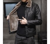 Nueva chaqueta de cuero con solapa para hombre de mediana edad con forro polar de piel gruesa abrigo de piel sintética a la moda para invierno chaqueta con cremallera M negro