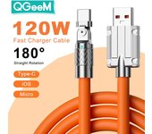 Cable usb tipo C giratorio de 180 °, Cable de silicona líquida de carga rápida de 120W 6A para Xiaomi, Huawei, Samsung, línea de datos USB Bold 1.8M for iOS naranja