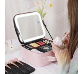 Nuevo estuche para cosméticos con luz LED y espejo, impermeable, de piel sintética, portátil, para viaje, para guardar maquillaje