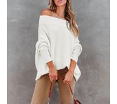 Suéter holgado de color liso con un solo hombro y cuello alto para mujer de otoño e invierno S negro