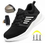 Zapatos de seguridad para el trabajo para hombres, zapatillas de trabajo ligeras e indestructibles, zapatos de seguridad con punta de acero, botas protectoras de seguridad para mujeres, color negro 36 negro