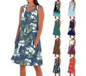 Vestidos de verano para mujer, sueltos, para vacaciones en la playa, informales, sin mangas, con bolsillos, vestido de tirantes M