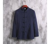 Traje Tang de estilo chino para hombre, camisa de manga larga, chaqueta informal retro The courier has been disinfected azul oscuro