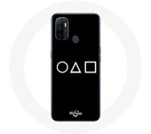 Coque Oppo A53 Squid Game logo symboles cercle carre triangle Fond Noir