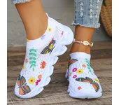 Zapatillas deportivas antideslizantes con estampado de moda para mujer, de verano, transpirables, de punto, con suela suave, con plataforma y sin cordones. 36