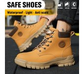 Zapatos de seguridad de caña alta de cuero sintético, impermeables, con punta de acero, para hombre, botas de seguridad antipinchazos e indestructibles 41