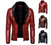 Chaqueta de cuero para motocicleta con remaches y Cuello de piel desmontable Punk de algodón prensado grueso a prueba de viento para hombre S