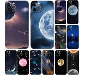 Funda de teléfono Space Love Moon para iphone 5 5s 2020se 6 6s 7 8 plus x 10 XR XS 11 12 13 mini pro MAX cubierta trasera de tpu negra iphone 5 5S SE 2016