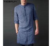 INCERUN S-5XL hombres Regular Fit Collar Kurta vestidos musulmanes Abaya Kaftan camisa de manga larga para hombre M azul
