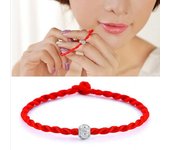 Pulsera de cuerda roja trenzada con cuentas chapadas étnicas, decoración de muñeca de la suerte unisex rojo