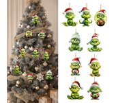 Adornos colgantes de Navidad Colgante de árbol de Navidad Lindo muñeco verde acrílico Decoración para la pared festiva del hogar 5