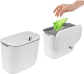 Cubo de basura para puerta de gabinete de cocina con tapa, cubo de basura montado en la pared, cubos de basura para cocinas, bote de basura colgante de 7L, botes de basura, bote de basura blanco