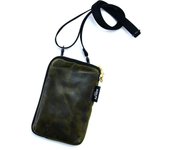 Bolso de hombro AGILITY affa para smartphone, bolso de hombro para smartphone, minibolso de hombro de piel auténtica,  Park Pochette  para hombre. caqui