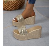 Sandalias de cuña para mujer, sandalias de plataforma, sandalias de verano para mujer, gruesas, doradas, con punta redonda, zapatos de playa de suela gruesa para mujer 44 oro