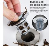2 filtros de desagüe para fregadero emergentes, filtro de desagüe de suelo de acero inoxidable con núcleo de latón, tapón colector de pelo para cocina, baño y lavabo