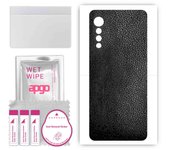 apgo Protective Skin Sticker for the back compatible with LG Velvet 5G, Wrap Film, Foil, Vinyl - Pattern Black Leather
