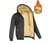 Sudadera con capucha y cremallera de polar cálido e informal para hombre, abrigo con capucha y cremallera para otoño e invierno S negro