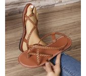 Sandalias romanas tejidas para Mujer, sandalias planas con Clip dedos para playa para Mujer, novedad De verano 2024, Zapatos De diseño poco profundos para Mujer 36 marrón