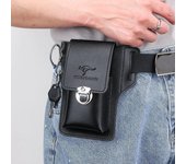 La funda de cuero para teléfono móvil de los hombres con bolsillo para teléfono móvil puede colgar llaves y usar un cinturón dedicado marrón