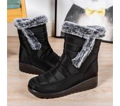 Botas de mujer, botas de nieve de piel para hombre, zapatos de plataforma, zapatos suaves que mantienen el calor, botas de invierno de felpa 44 negro