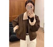 Chaquetas de solapa coreanas para mujer, abrigos de felpa gruesos y cálidos de moda de invierno, chaquetas elegantes de manga larga, prendas de vestir exteriores para mujer, tops para mujer S marrón