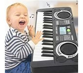 Teclado de Piano Electrónico para niños, órgano portátil de 61 teclas con micrófono, juguetes educativos, instrumento Musical, regalo para niños principiantes negro