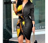 GMXIA Vestidos casuales de manga larga con cuello tipo polo para mujer, verano, primavera S naranja