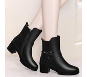 Botas de cuero suave de alta calidad para primavera y otoño, zapatos de mujer, botas de tacón áspero, botas de cuero para mujer, botas para mujer 35 negro