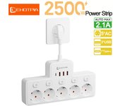 Regleta de enchufes de CA de la UE con interruptor independiente, montaje en pared, 5 CA, enchufe estándar europeo, filtro de red con 3 puertos USB 1 C de carga blanco