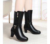 Botas de moto de piel suave con tacón alto para mujer, botines de media pantorrilla cálidos de terciopelo y suela suave de lana gruesa, modelo de oficina, para invierno 35