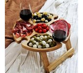 Mesa plegable de madera para picnic al aire libre con soporte de vidrio estante de vino de vidrio 2 en 1 mesa de madera para exteriores fácil de llevar vino 24x11cm