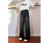 Pantalones vaqueros retro para hombre, estilo nuevo de otoño, estilo explosivo, estilo callejero, pantalones casuales atractivos para adolescentes, pantalones holgados de pierna recta y pierna ancha para hombre S negro