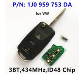 Llave remota de 3 botones para Volkswagen Passat Jetta Bora Golf Polo Beetle /5FA 009 259-10/434Mhz/Chip ID48/ 1J0959753DA HLO 1J0 959 753 DA 753DA
