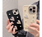 Funda de teléfono suave con diseño de corazón de amor y perla con láser 3D coreano para iPhone 14, 12, 11, 13 Pro Max, Xr, X, Xs Max, cubierta trasera protectora chapada for iphone 14PRO MAX negro