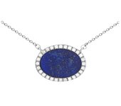 Altesse [Q7936] - Collier Argent 'Sissi' bleu lapis lazuli blanc argenté (rhodié) - 17x13 mm