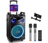 Conjunto de altavoces y micrófono inalámbrico Moukey, equipo de PA, salida de 200 W, equipo de karaoke, subwoofer de 12 pulgadas, compatible con Bluetooth, micrófono VHF recargable negro