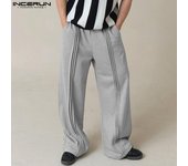 INCERUN Pantalones deportivos holgados e informales con cintura elástica y cordón para hombre S negro
