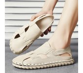 Sandalias de playa de moda para hombre, sandalias de cuero genuino de vaca, estilo gladiador romano, para conducir, para exteriores, suaves, para caminar y vadear. 38 gris