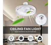 Ventilador de techo de 45 W, lámpara LED de techo de 4 velocidades con ventiladores, base E27, ventilador silencioso de verano con control remoto para sala de estar y dormitorio blanco
